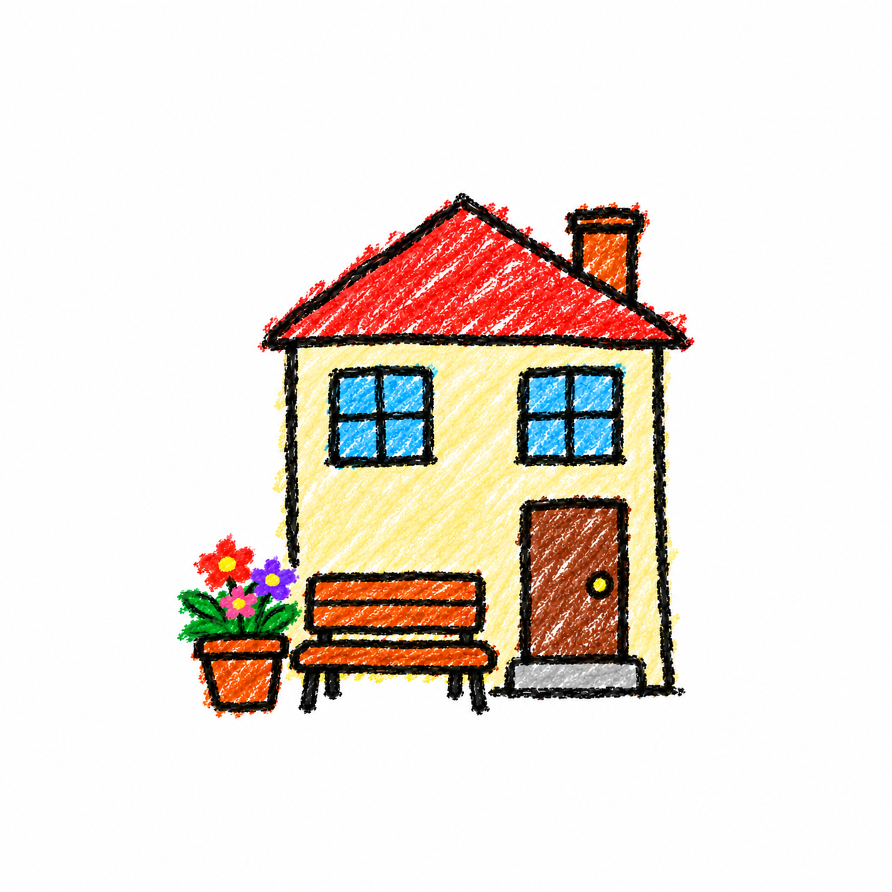 Small apartment building and park bench