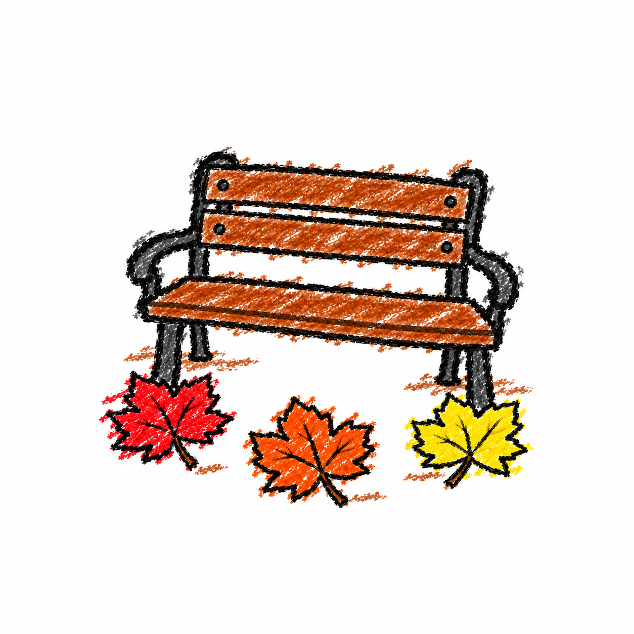 Park bench and maple leaf