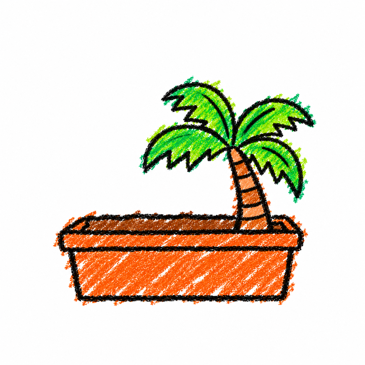 Street planter and palm tree