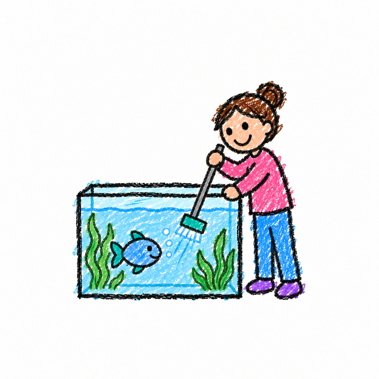 Cleaning an Aquarium Scene