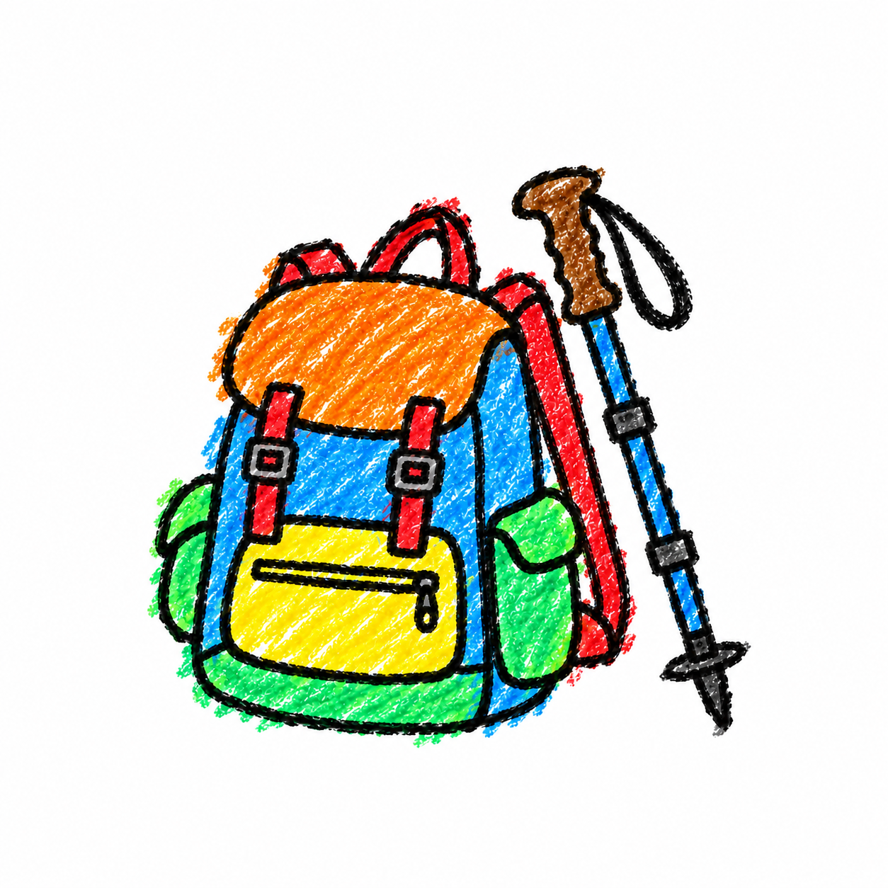 Walking poles and travel backpack