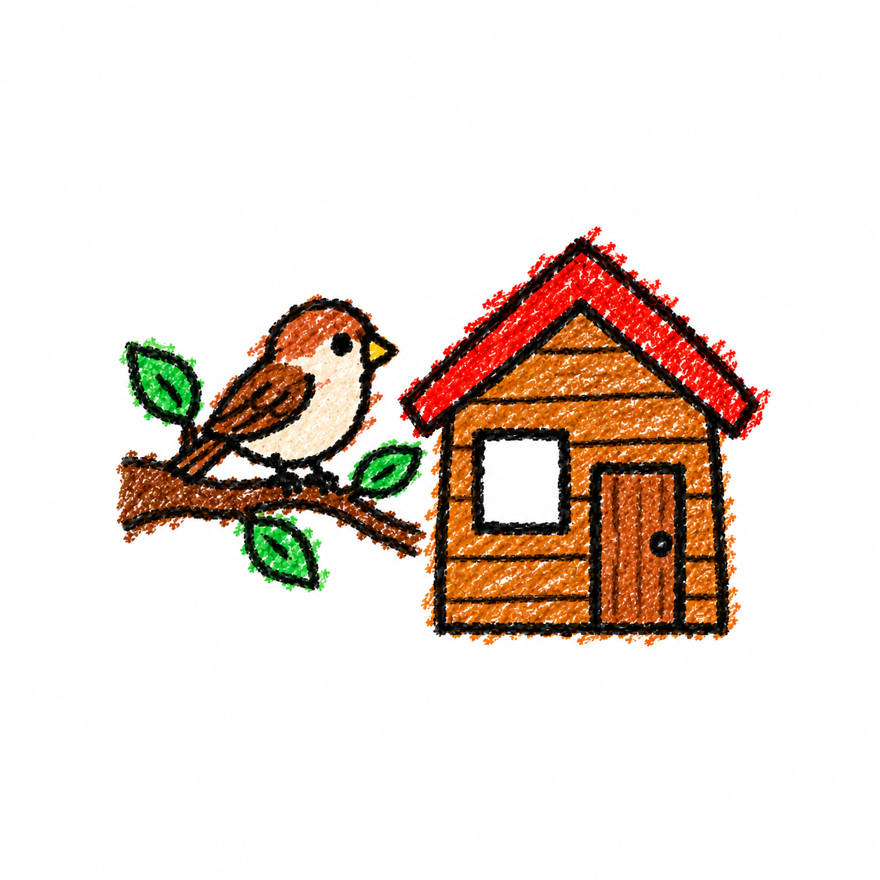 Birdwatching hide and sparrow