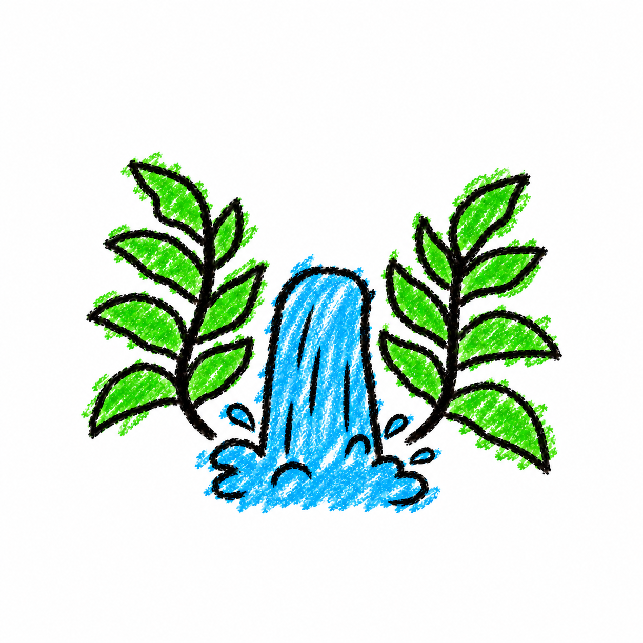 Waterfall and fern frond