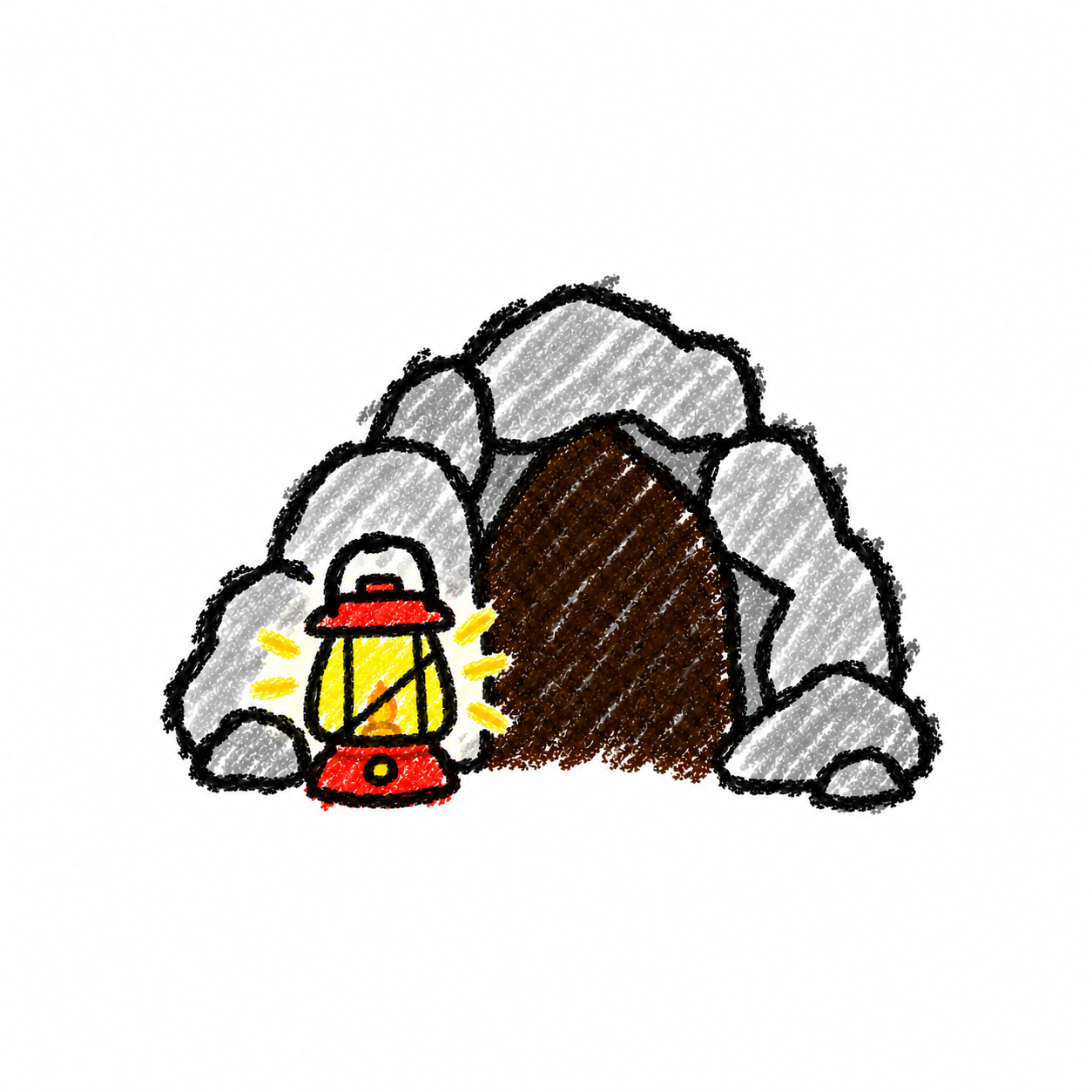 Cave entrance and camping lantern