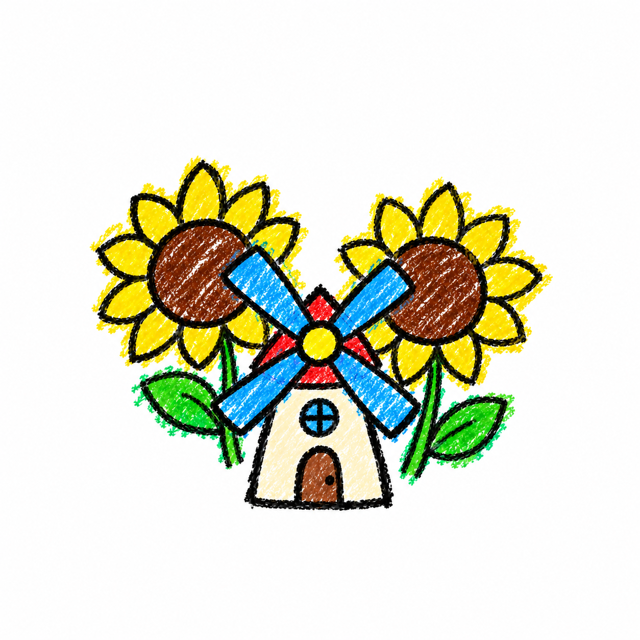 Windmill field and sunflower