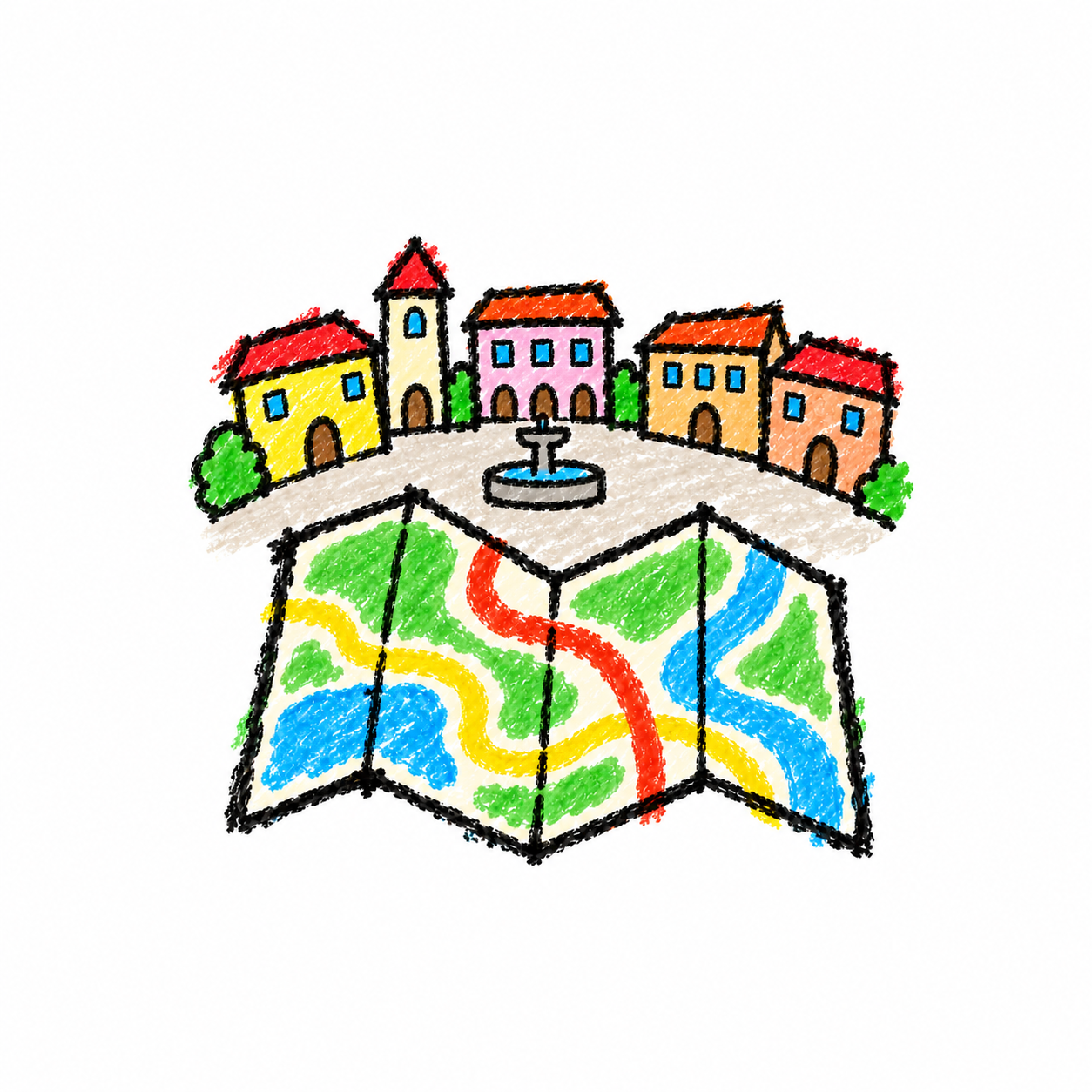 Tourist map and town square