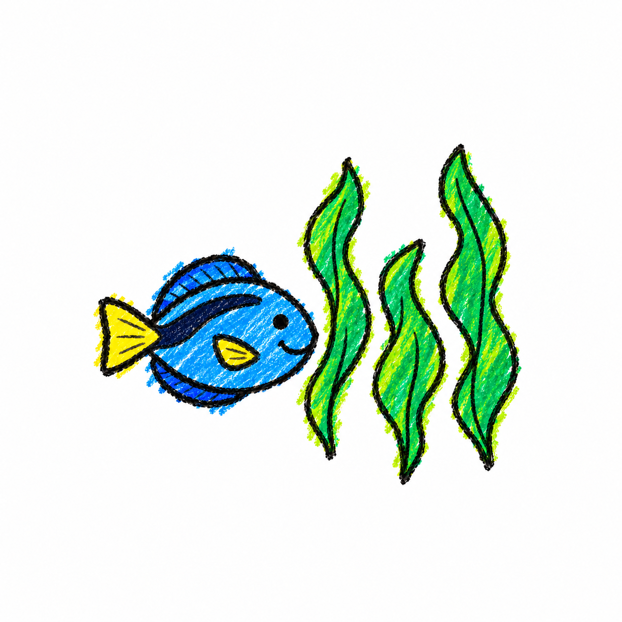 Blue tang and kelp