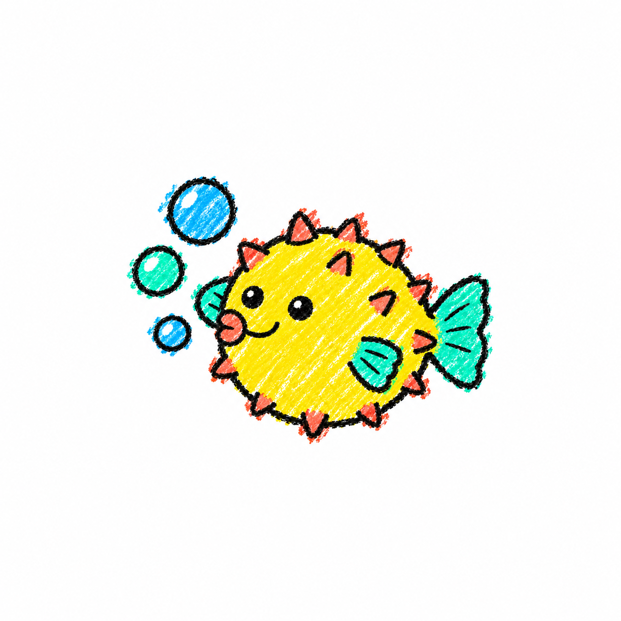 Pufferfish and bubble trail