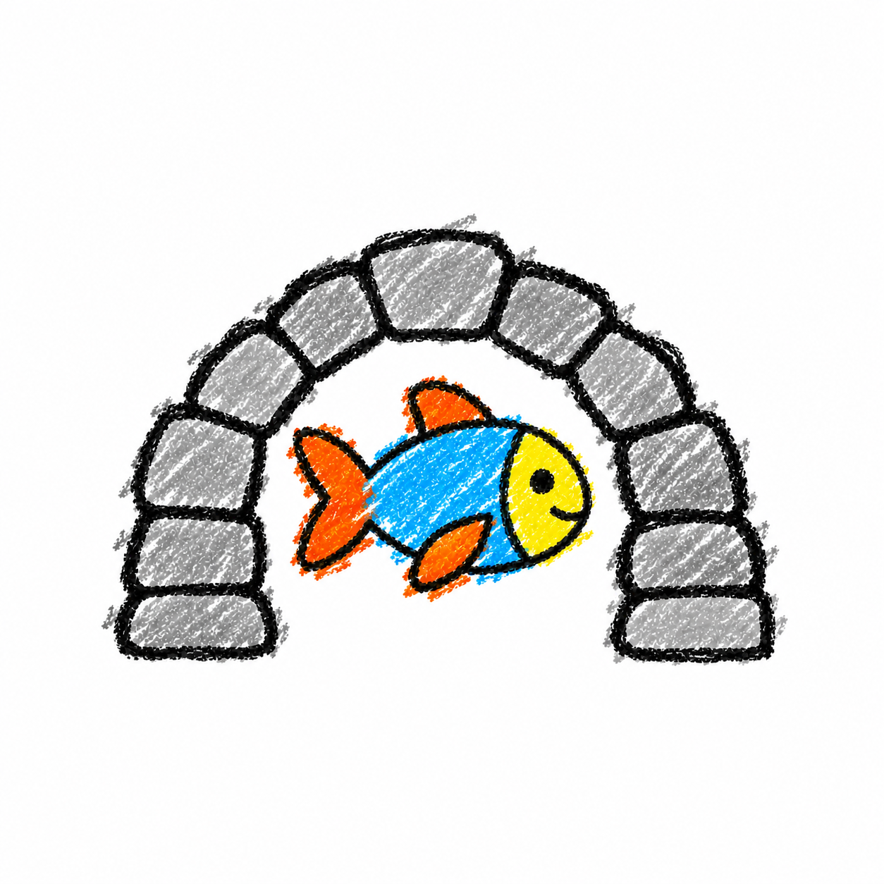 Underwater arch and friendly fish
