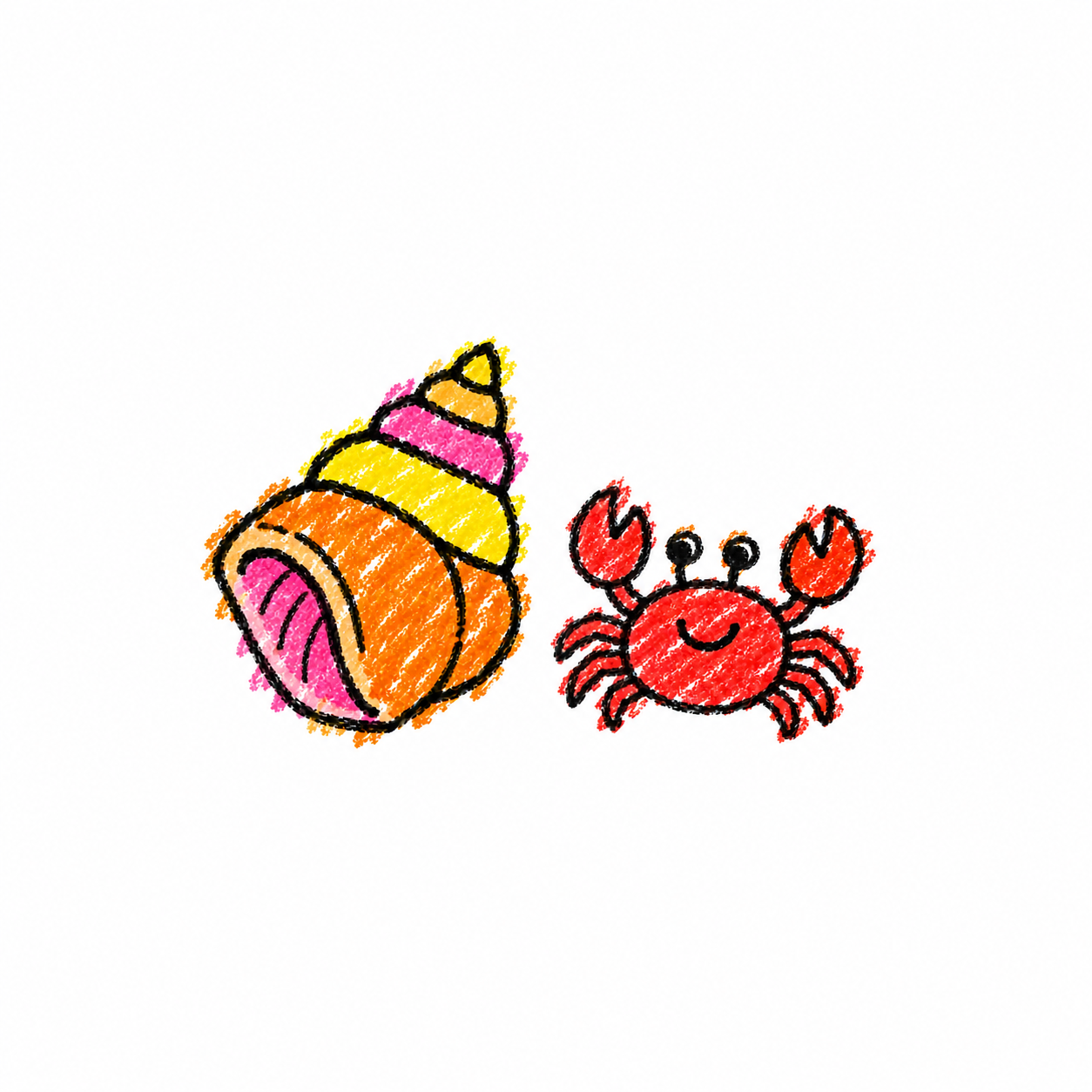 Conch shell and crab