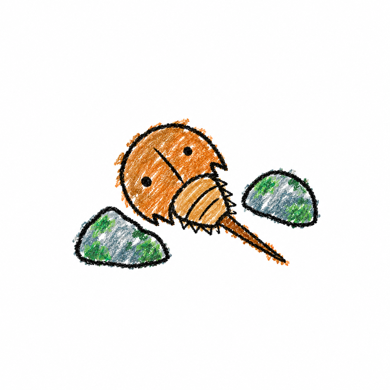 Horseshoe crab and coastal rocks