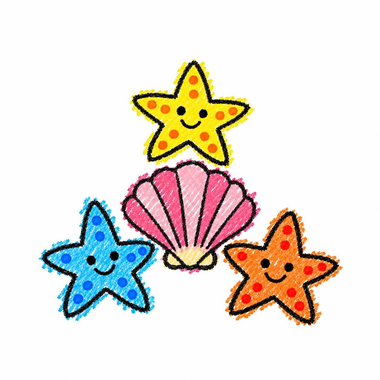Starfish family and scallop