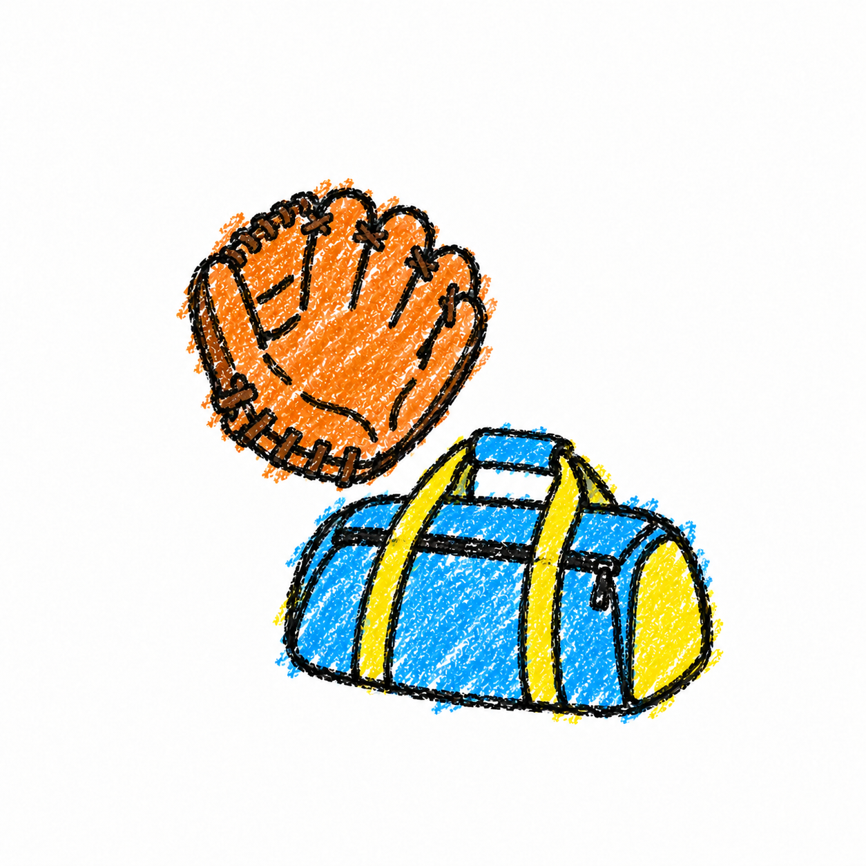 Baseball glove and sports bag