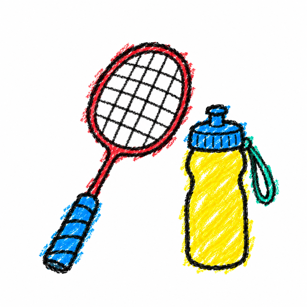 Badminton racket and sports bottle