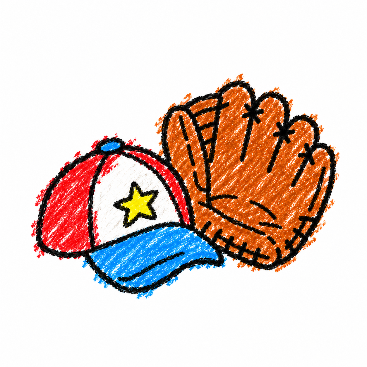 Baseball cap and baseball glove