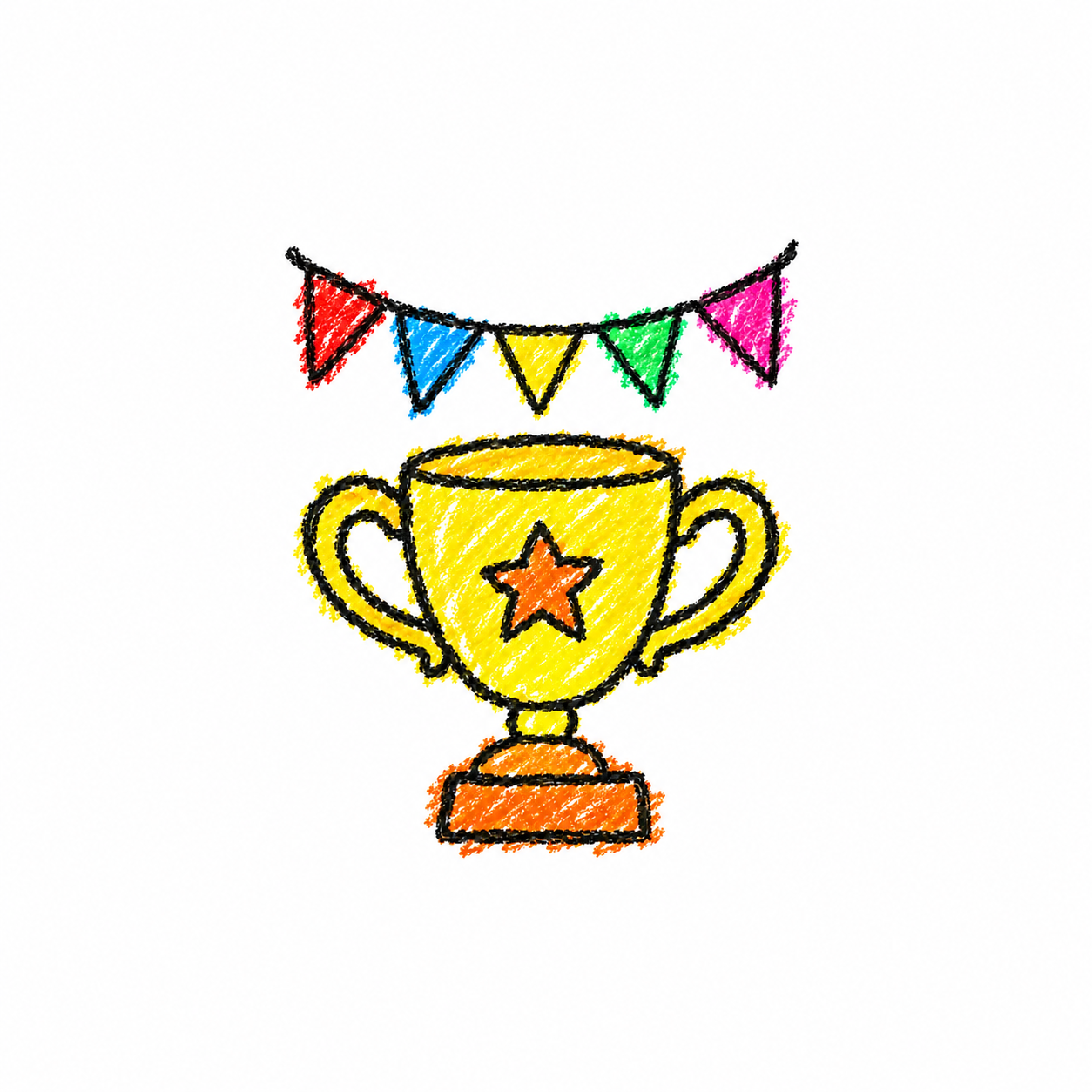 Bunting flags and trophy