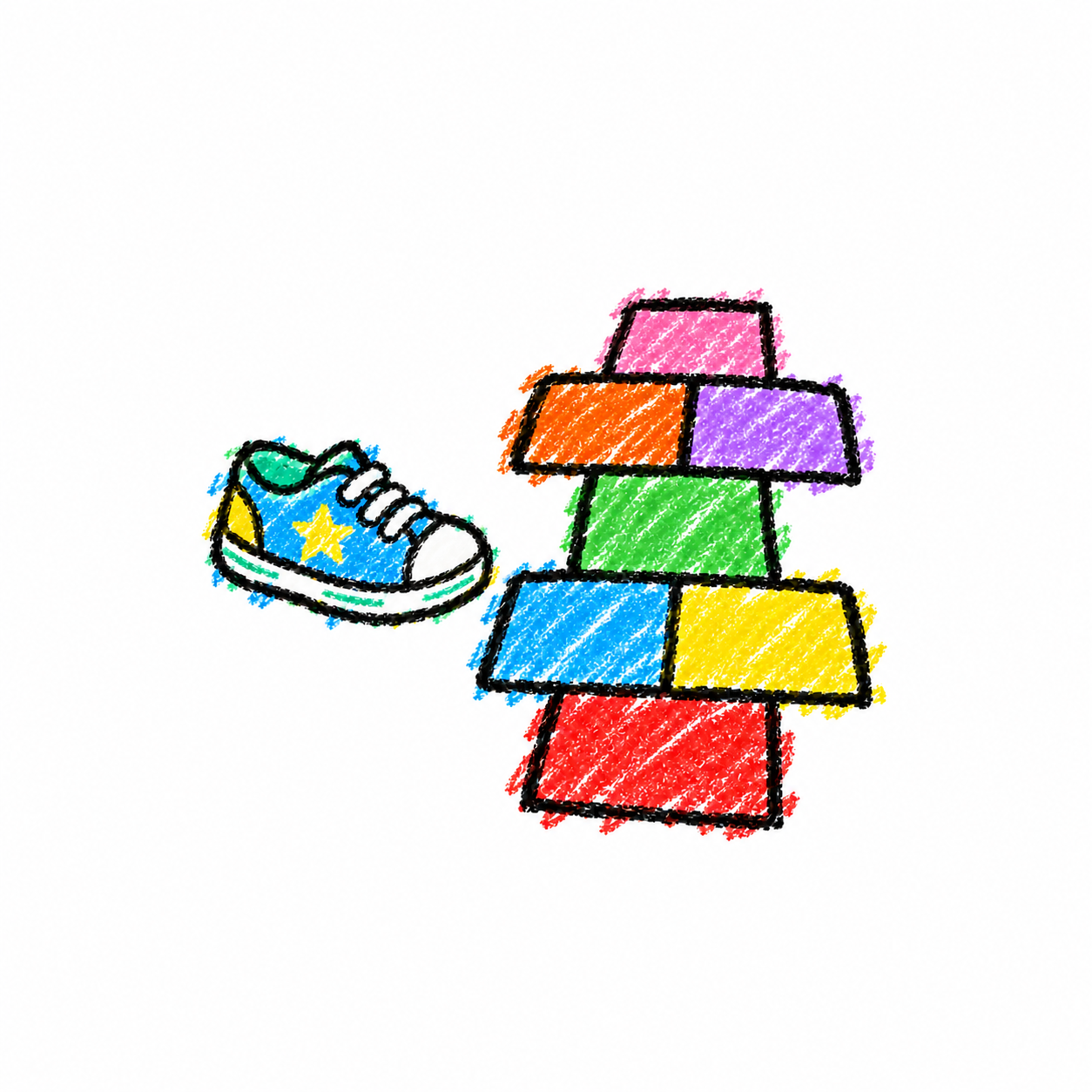 Hopscotch mat and sports shoes