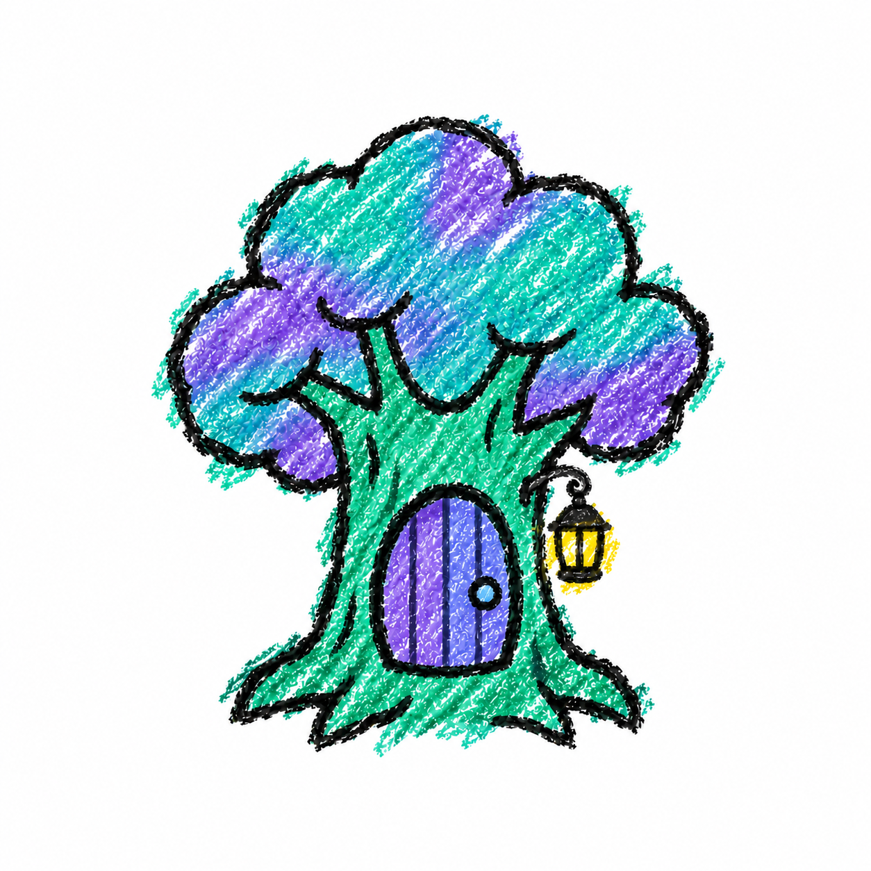 Tree hollow home and storybook lantern