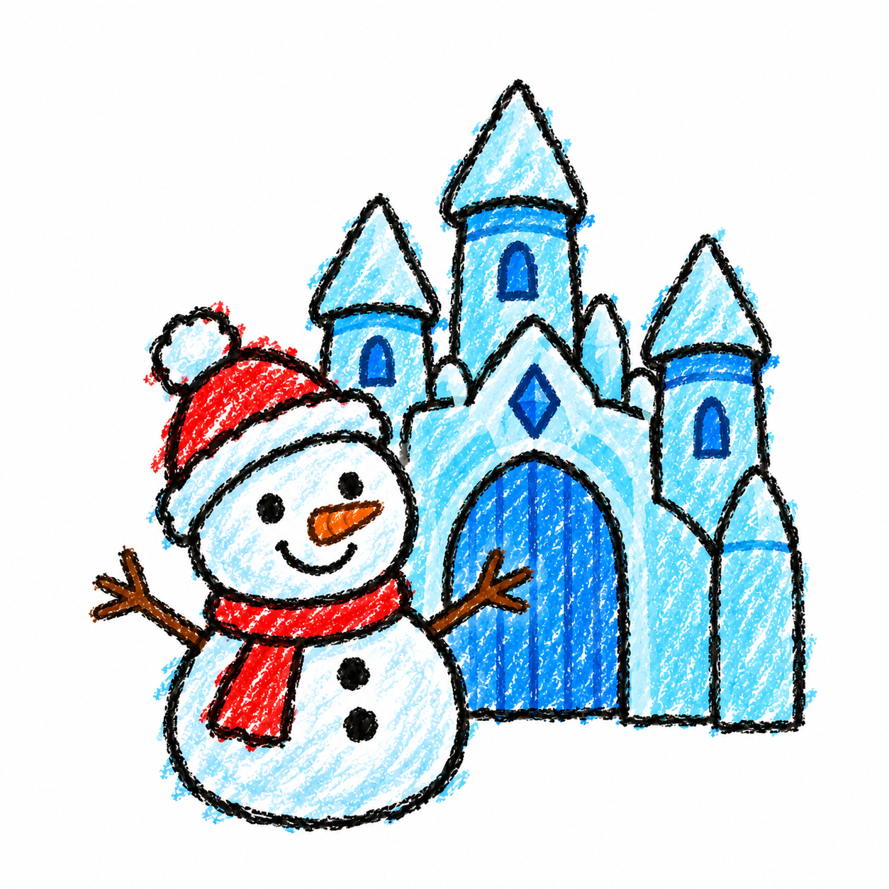 Ice crystal castle and snowman