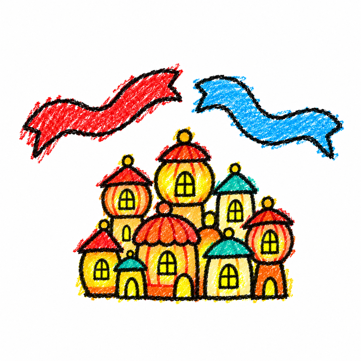 Paper-lantern town and ribbon