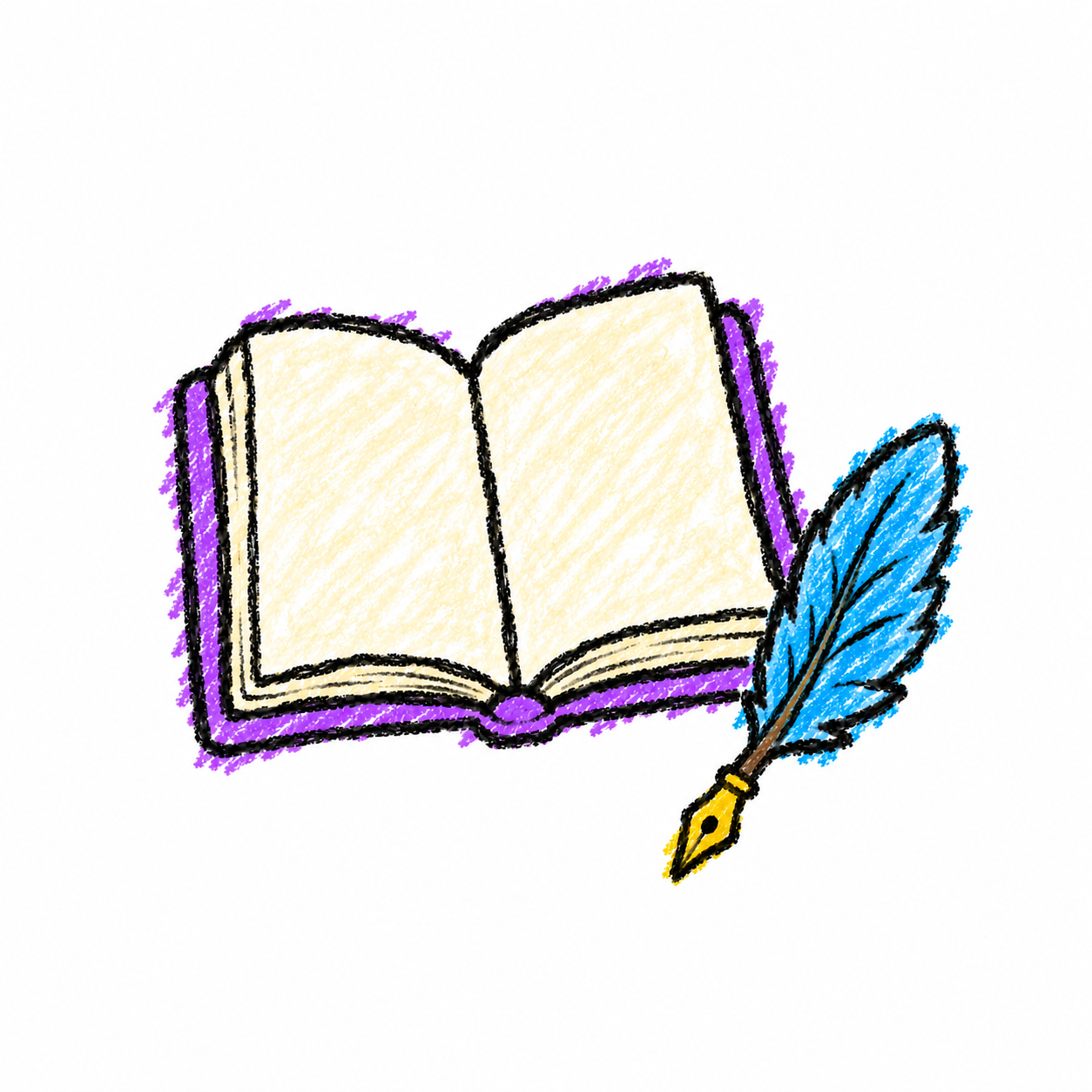 Feather quill and magic book