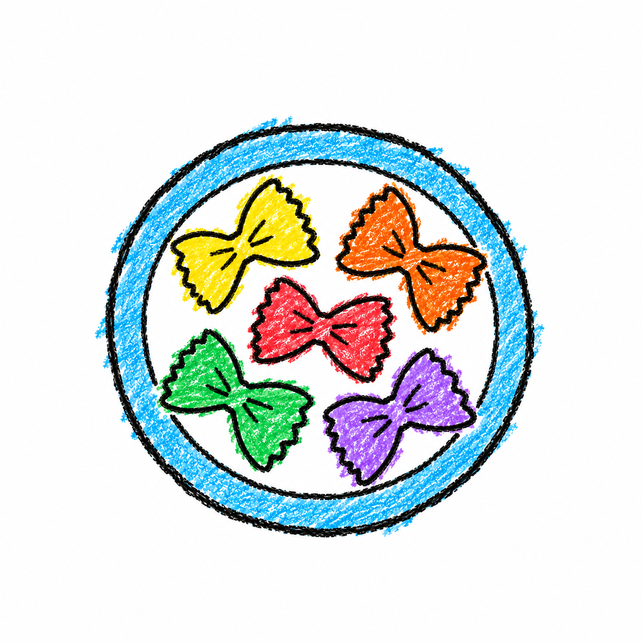 Bow-tie pasta and round plate