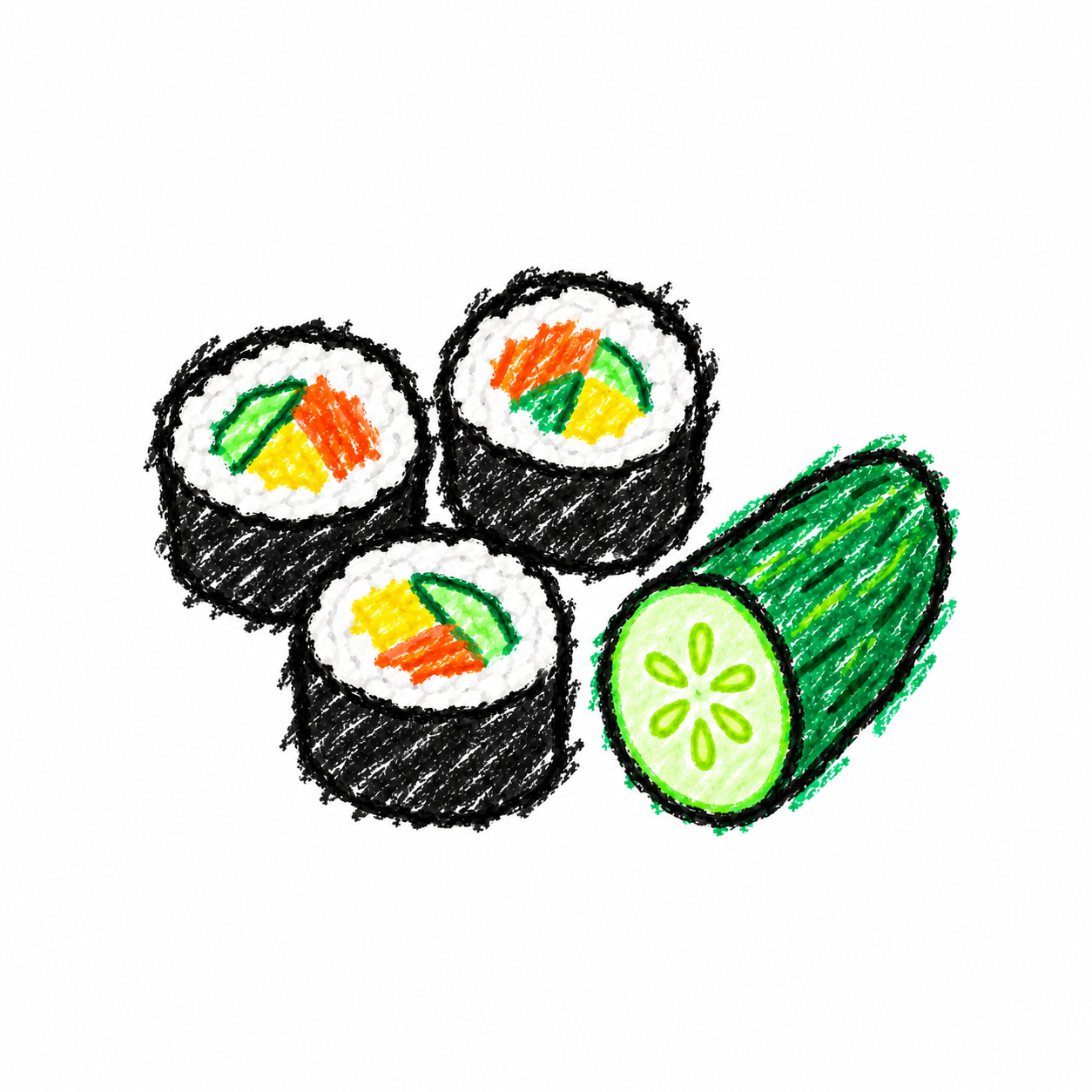 Sushi roll and cucumber