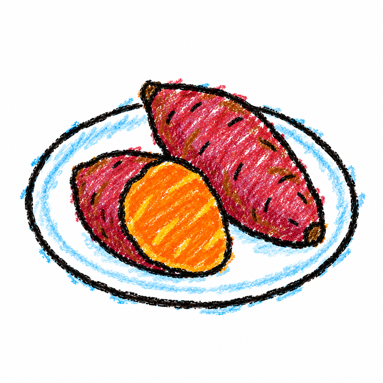Baked sweet potato and round plate